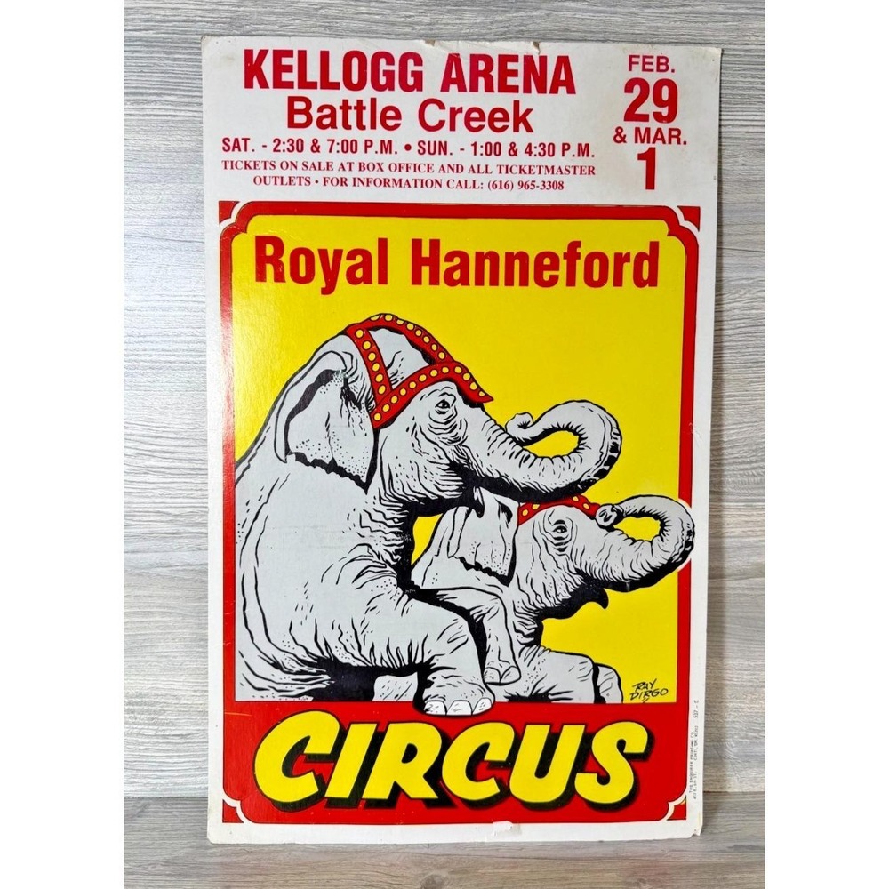 1970's Royal Hanneford Circus Poster Kellogg Arena Battle Creek Ray Dirgo 22"